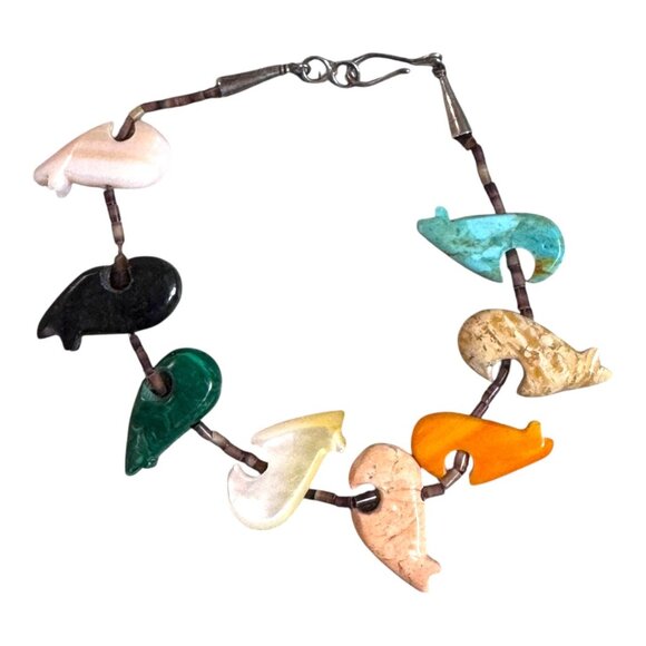 Handmade Sterling 925 Zuni Fetish Heishi Beaded Bracelet Carved Animal Vintage 8 - Picture 4 of 7